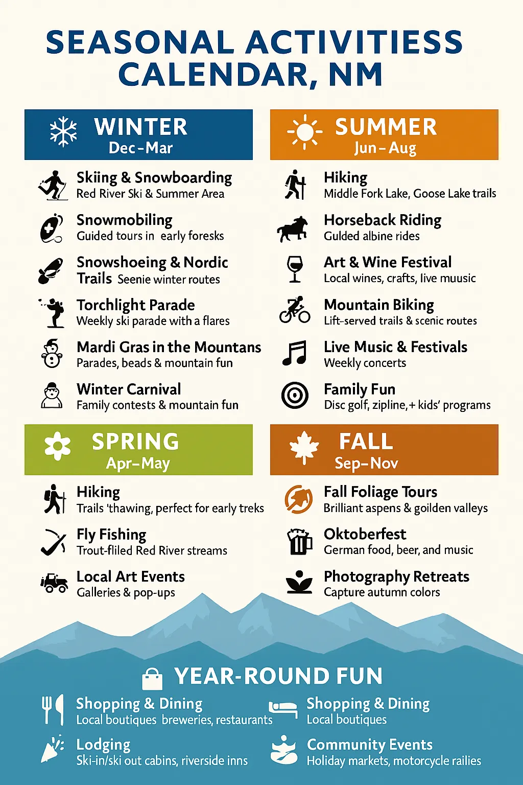 Seasonal Activities Calendar – Red River, NM